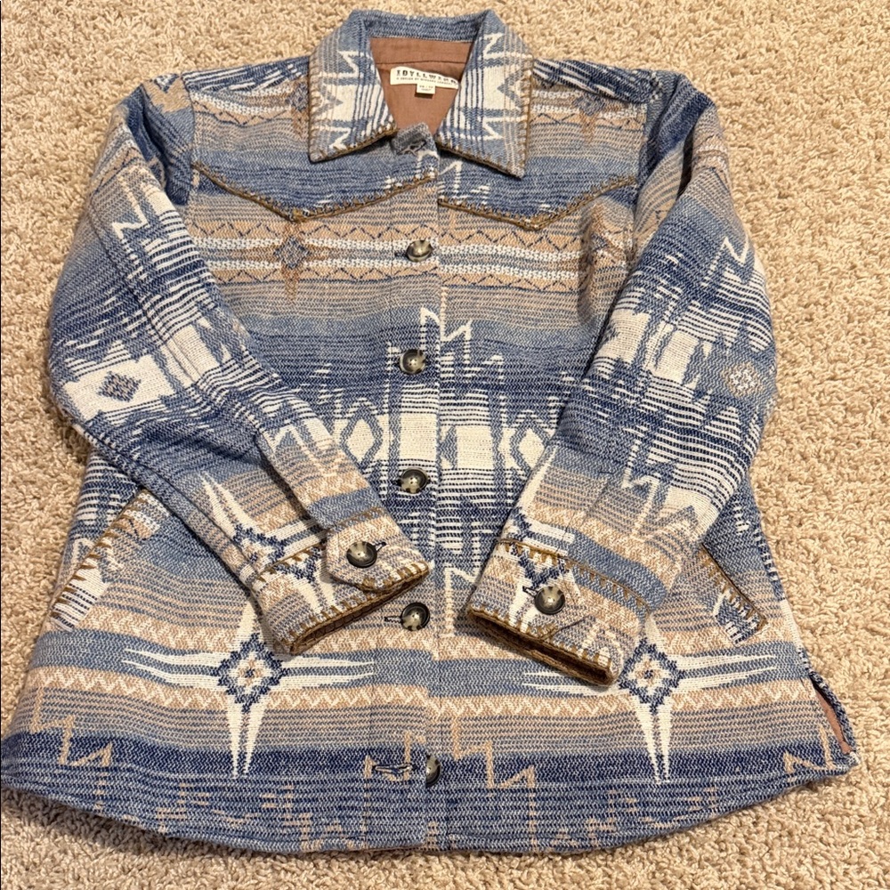 Blue and Tan Patterned Jacket Western size XS
